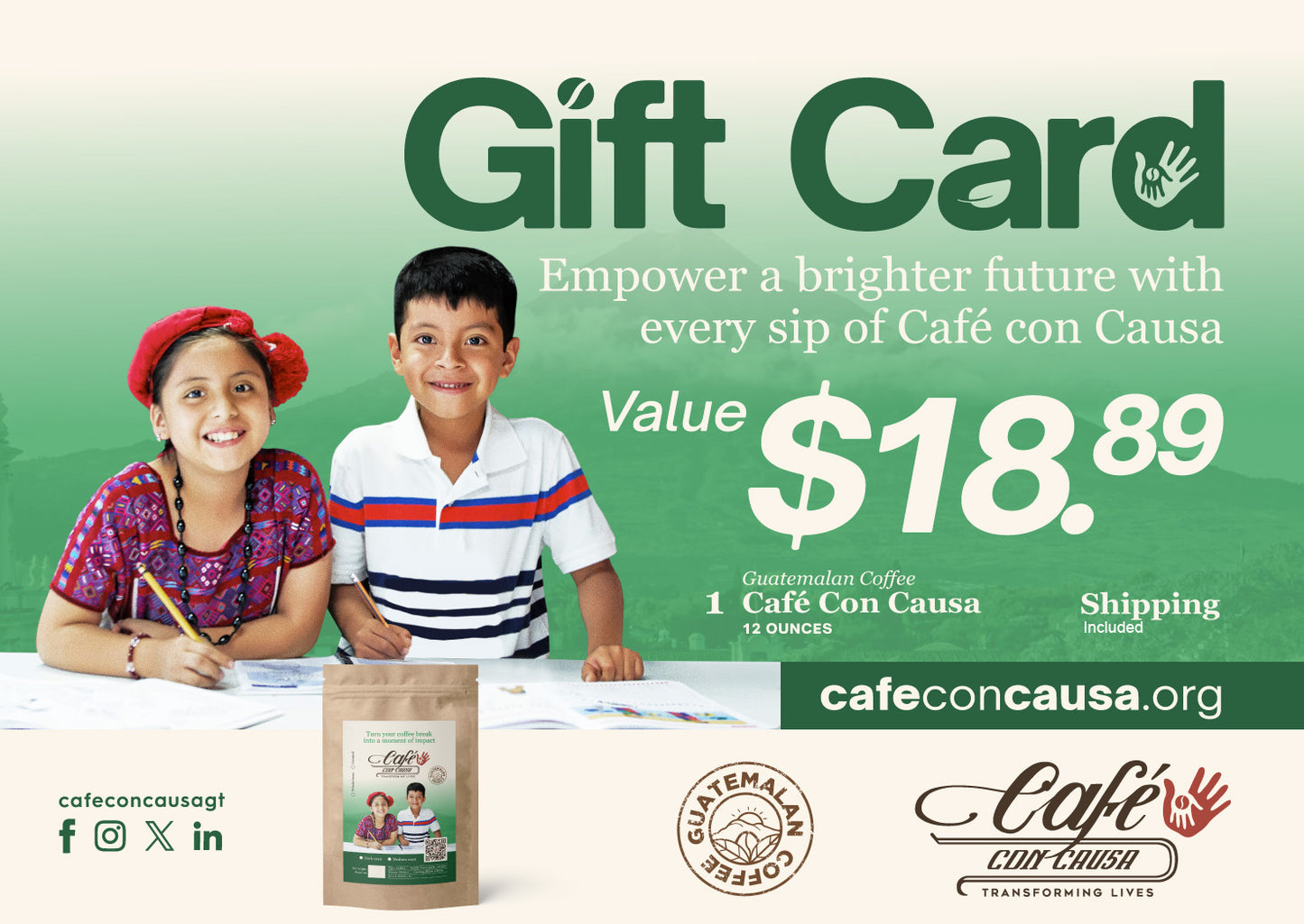 GIFT CARD: 1 Guatemalan Coffee - Café Con Causa - 12 ounces with Shipping